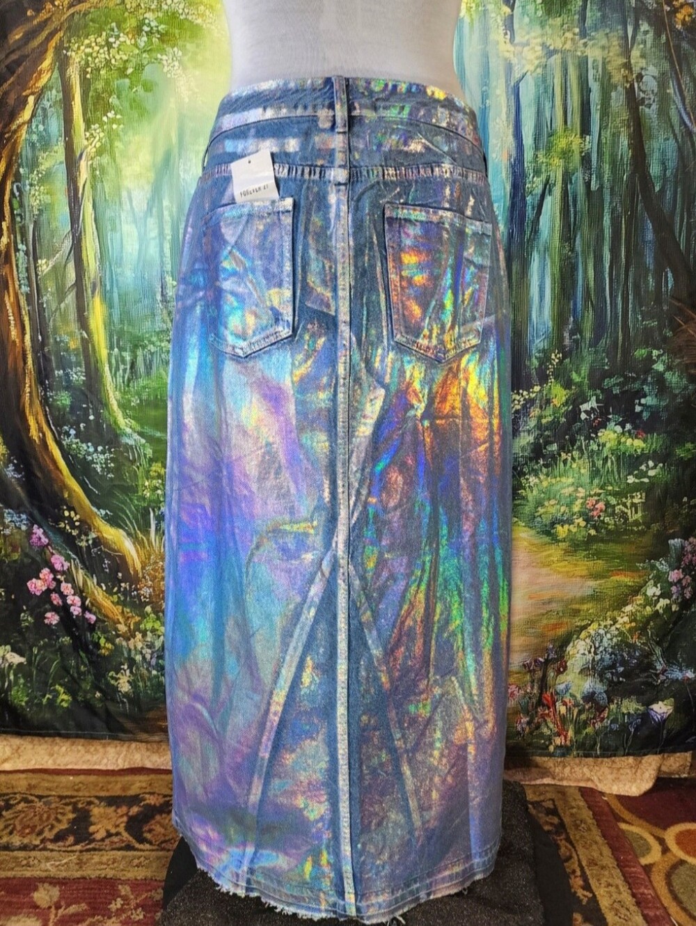 🔥💎 Burning Man Irridescent Metallic Denim Skirt Festival Fairycore NWT 1X